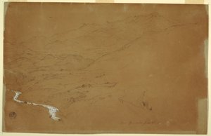 Dal med strøm og huse, nær Guaranda, Ecuador af Frederic Edwin Church