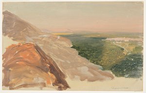 Udsigt over en slette med Damaskus, Syrien, fra bjergene. af Frederic Edwin Church