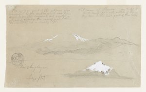 Udsigt over Puresé-vulkanen, Colombia og Sincholagua-bjerget, Ecuador af Frederic Edwin Church