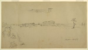 Udsigt over basilikaen og Neptuntemplet, Paestum, Italien af Frederic Edwin Church