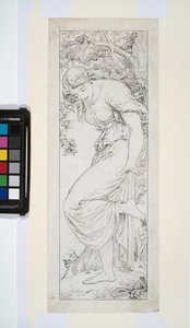 "The Malicious Babbler", studie til Kristi Himmelfartskapellet, ikke dateret (pen og blæk på lagt papir) af Frederic James Shields