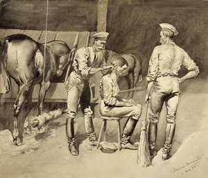 En klipning i en kavaleristald af Frederic Remington