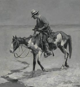 A Texas Pony, 1889 (olie på kompositionstavle) af Frederic Remington