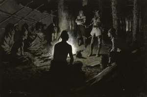 Fransk opdagelsesrejsendes råd med indianerne af Frederic Remington