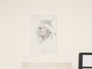 Indian Head, ukendt dato (blyant på hvidt papir) af Frederic Remington