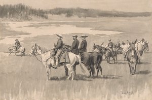 På hovedvandet - Burgess Finder en Ford, ca. 1893. af Frederic Remington
