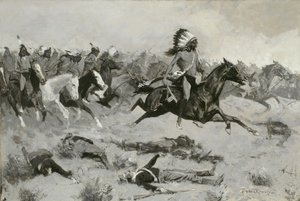Rushing Red Lodges Passed through the Line, c.1900dani af Frederic Remington