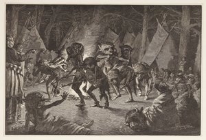 The Buffalo Dance, fra Harpers Weekly, pub 1887 af Frederic Remington