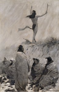 Ildæderen løftede sine arme til tordenfuglen, ca. 1900. af Frederic Remington