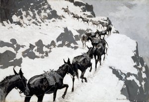 The Mule Pack (Et malmtog på vej ind i sølvminerne, Colorado) 1901 af Frederic Remington