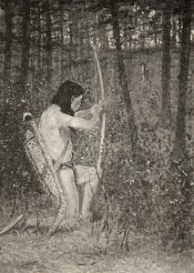 Derefter rettede Hiawatha efter et oprør på et knæ en pil fra The Song of Hiawatha af Henry Wadsworth Longfellow (1807-82), pub. af George G. Harrap und Company Ltd., 1911 af Frederic Remington