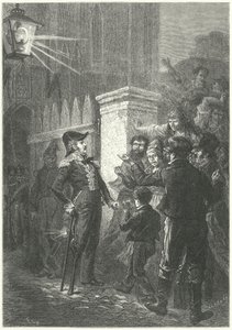 General Daumesnil konfronterer den parisiske pøbel uden for Chateau de Vincennes under den franske revolution i 1830 (gravering)