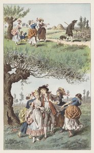 Vi var tre piger (farve litho) af Frederic Theodore (after) Lix