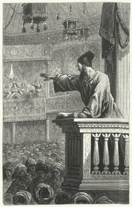 En imam læser fra Koranen (gravering) af Frederic Theodore Lix