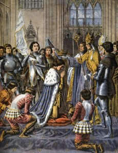 Kroning af Karl VII af Frankrig i Reims, ca. 1900 (illustration) af Frederic Theodore Lix