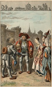 Populær sang: "" Det var Anne af Bretagne""". Dronning af Frankrig Anne de Bretagne (1477-1514), der ankommer til Rennes, modtager en buket verbena. Illustration af Frederic Theodore Lix (1830-1897) i "" Chansons et rounds enfantines des provinces de la Fr af Frederic Theodore Lix