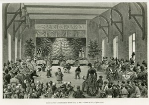 Juletræet på Dietsch-etablissementet. Gravering af Lix, for at illustrere historien A Through Alsace and Lorraine, i 1887, af Charles Grad, tysk deputeret, i tour du monde 1888, instrueret af Edouard Charton (1807-1890), Hachette, Paris. af Frederic Theodore Lix