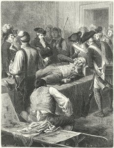 Den sårede Maximilien Robespierre ved Komiteen for Offentlig Sikkerhed afventer hans henrettelse, 1794