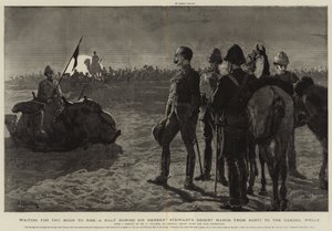 Venter på, at månen stiger op, et stop under Sir Herbert Stewarts ørkenmarch fra Korti til Gakdul-brøndene af Frederic Villiers