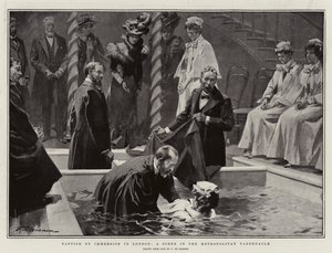 Dåb ved nedsænkning i London, en scene i Metropolitan Tabernacle af Frederic de Haenen