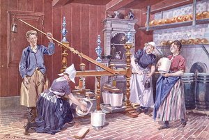 Osteproduktion i Holland, ca. 1900 (farve litho) af Frederic de Haenen