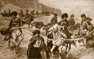 Kosakambulancekonvoj i bjergene i Kaukasus, 1914-19 af Frederic de Haenen