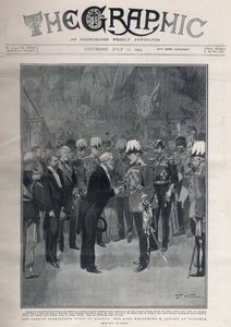 Entente cordiale: den franske præsident Emile Loubets besøger London. Kong Edward VII byder M. Loubet velkommen på Victoria Station. af Frederic de Haenen