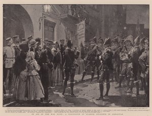 Til støtte for krigsfonden, en procession af spanske studerende i Gibraltar