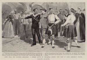 John Bull og bror Jonathan, en gadescene i Gibraltar under besøget af nogle amerikanske tropper af Frederic de Haenen
