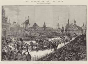 Czarens kroning, den kejserlige procession, der krydser Den Røde Plads af Frederic de Haenen