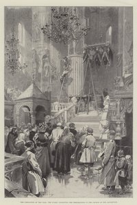 Kroningen af zaren, offentligheden inspicerer forberedelserne i Assumptionskirken af Frederic de Haenen