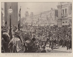 Flådebrigaden i byen, overborgmesteren i palæet, mens han ser processionen passere forbi af Frederic de Haenen