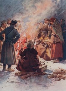 De fattige i Moskva varmer sig ved gadebrande om vinteren af Frederic de Haenen