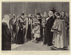 Receptionen i Guildhall, prinsessen af Wales modtager en buket af Frederic de Haenen