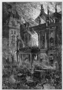 Branden i Opera Wiener Ringtheater i Wien (Østrig) den 5. december 1881. Indgravering af De Haenen i "" Le Monde Illustré"" nr. 1291 af 24. december 1881.