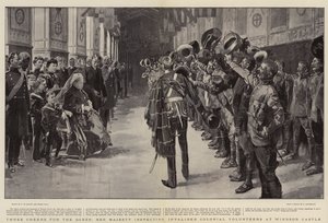 Tre Skål for Dronningen, Hendes Majestæt inspicerer invaliderede koloniale frivillige på Windsor Castle
