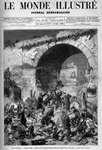 Tunesien, juli 1881: Franske tropper indtog byen Stax efter indbyggernes oprør mod det franske protektorat Tunesien. Stik af De Haenen. En af "The Illustrous World" nr. 1270 af 30. juli