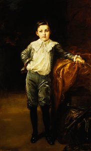 Portræt af en mester Eckstein, stående i fuld længde, lænet på en draperet kiste, 1902