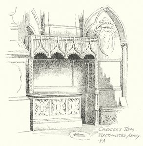 Chaucers grav, Westminster Abbey (litografi) af Frederick Adcock