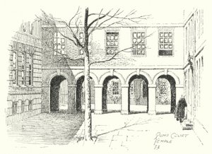 Pump Court, Temple (litografi) af Frederick Adcock
