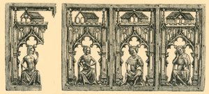 Riddere og damer siddende under baldakiner, gennemboret panel af elfenben, midten af slutningen af det 14. århundrede, 1881. af Frederick Albert Slocombe