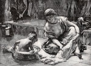 Børnebad, Egypten af Frederick Arthur Bridgman