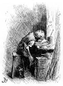 Charles Dickens på Blacking Factory, en illustration fra 
