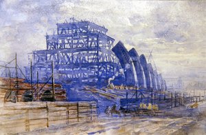 Opførelsen af togskure, St. Pancras Station af Frederick Barnard