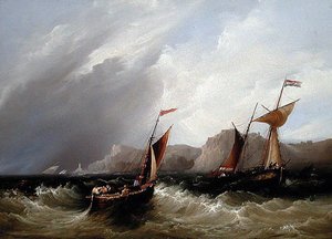 Skibe ud for en klippekyst (olie om bord) af Frederick Calvert
