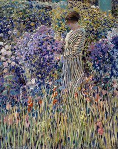 Kvinde i haven, ca. 1912, maleri af Frederick Carl Frieseke (1874-1939), olie på lærred, 81x65 cm