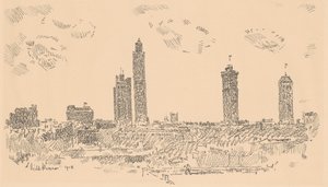 New York Skyline, mørke bygninger, 1918. af Frederick Childe Hassam