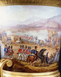 Detail from a Berlin gold-ground slender campana vase and plinth of Wellington Service type, sated 1817, painted with a scene of the Battle of Vittoria, 1817dani af Frederick Christian Lewis
