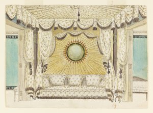 Design til seng med teltalkove, sandsynligvis til prinsen af Wales soveværelse eller Boudoir, Royal Pavi