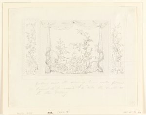 Tegning, The Royal Pavilion, Brighton, blå (sydlige) salon, forslag til vægdekoration, ca. 1820 af Frederick Crace